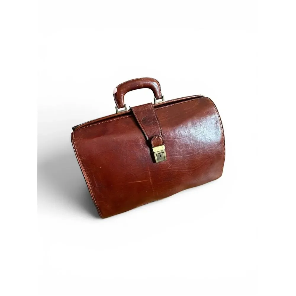 Vintage Paulo Giannini Brown Leather Doctor’s Bag Style Briefcase